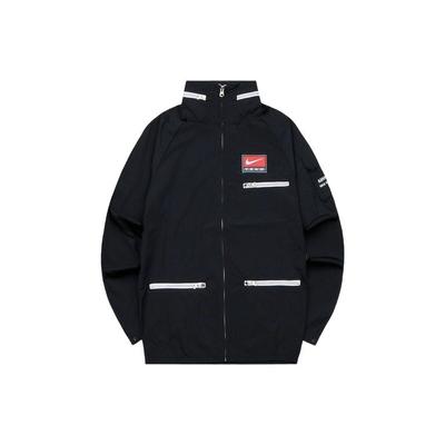Solid Color Logo Print Zip-Up Collar Jacket Men Jackets Black FB7264-010