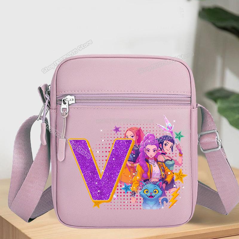 KPop Demon Hunters Letter A-Z Crossbody Bag Women Oxford Cloth Chest Packs Rumi Mira Zoey Girl Phone Shoulder Cartoon Kid Friendly Entertaining Fun