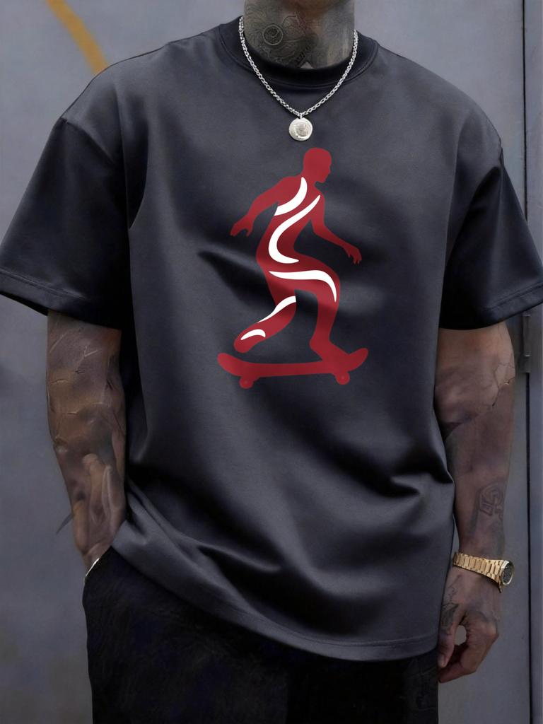 Unisex Black Crew Neck Tee Skateboard Character Print Loose Oversized Short Sleeve Unisexs Streetwear Summer Casual Basic Top