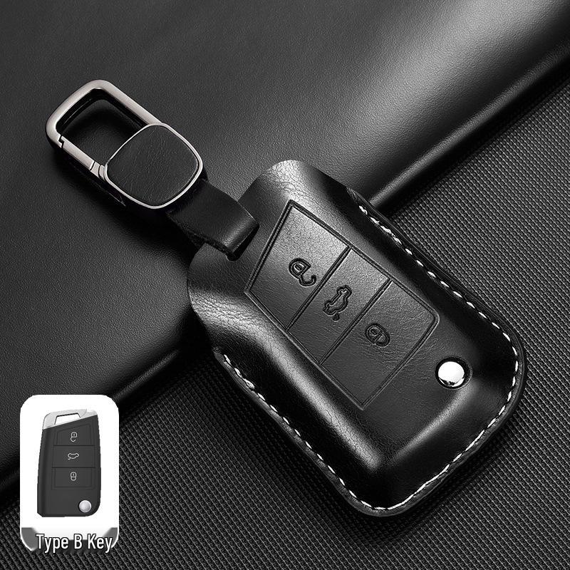 Leather Key Case for Volkswagen Models: T-Cross, Lavida, Lamando, Bora, Tiguan, Sagitar, Polo, Magotan, Passat, Tharu