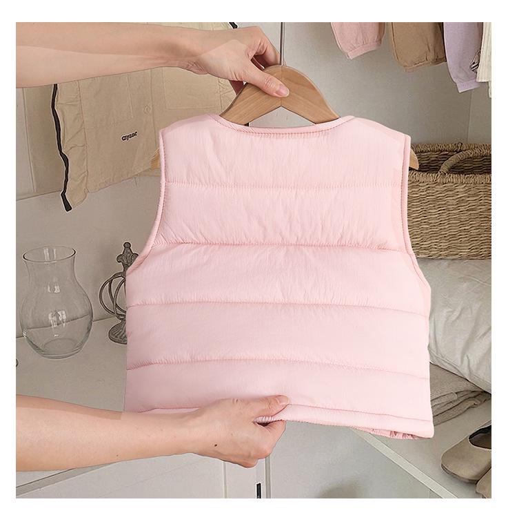 2026 Kids' Autumn/Winter Lightweight Cotton Vest - Unisex Korean Style, Solid Color, Warm Sleeveless Jacket