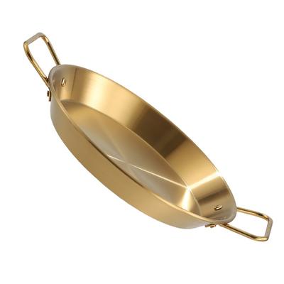 Stainless Steel Frying Pan Dual Loop Handle Flat Bottom Skillet Paella Pan  Cooking Seafood