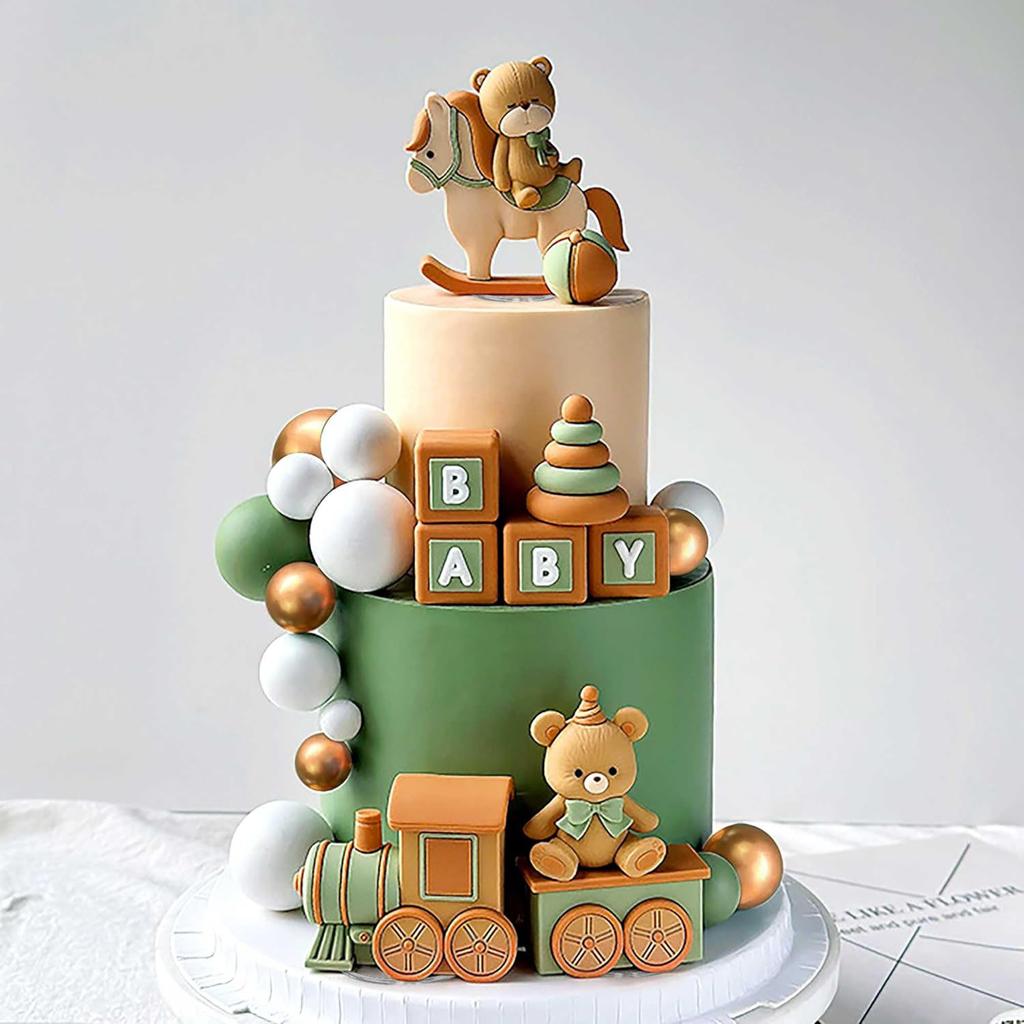 Bear Cake Decoration  Natural Baby Shower Cake Topper Bears Train Cake Decoration Baby Shower Birthday Cake Decoration