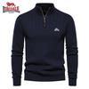 Embroidered Stand Up Collar Cotton Men's Sweater Casual Half Zipper Solid Color Pullover High-quality Men's Knitted Sweater