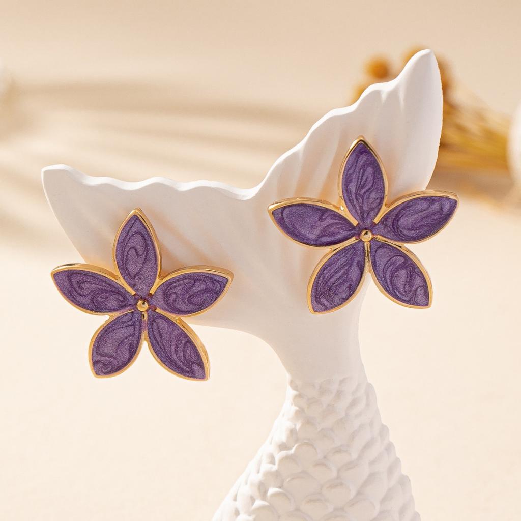 Flower Enamel Glaze Stud Earrings Female Japanese And Korean Simple Fashion Petal Temperament Earrings