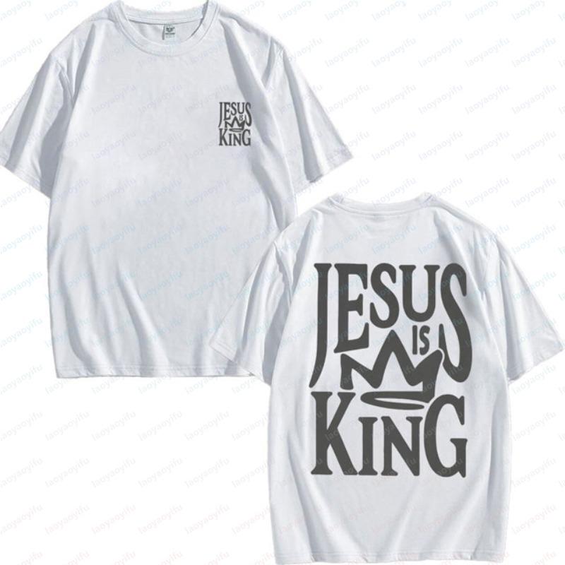 Jesus Is King Shirt Oversized Vintage Christian Tee Faith Graphic Tshirt High Quality Cotton Womens Short Sleeve Oneck Tops