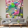 Colorful Budgie Parakeets Cherry Blossom Branch Wall Tapestry Cute Pet Birds Art Decor for Bedroom Living Room Girls Gift