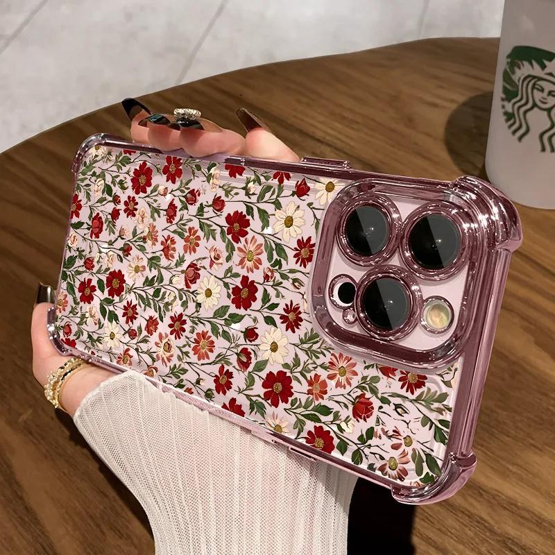 Phone Case For Xiaomi Note 15 14 13 Pro Plus 5G 12 11 11S 4G Redmi 15C 15 14C 12C 10C Plating Cute Clear Daisy Shockproof Cover