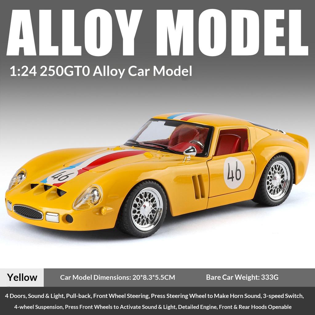 Maßstab 1/24 250-GTO Legierungsauto-Modell Simulation Sound und Licht Retro-Sportwagen Spielzeugauto Sammlergeschenk Schmuckstück