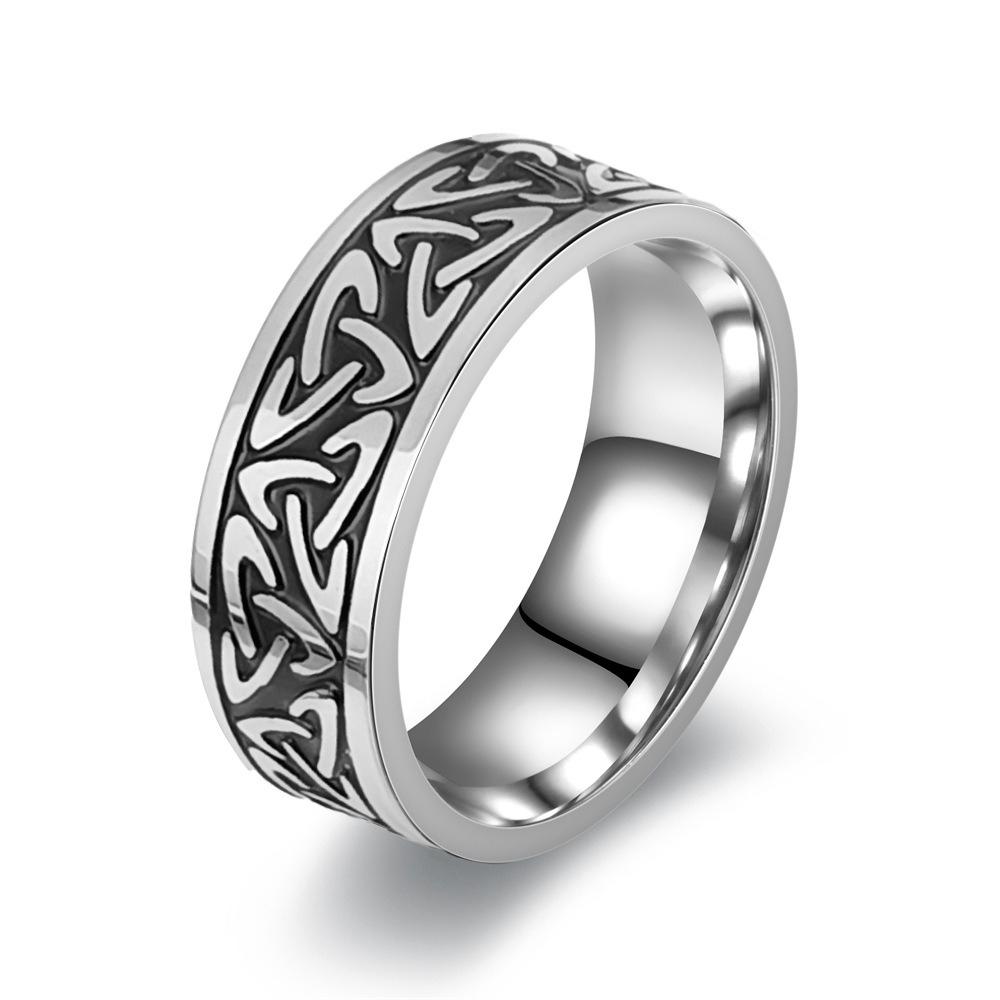 Stainless Steel Wedding Band for Men - 8mm Black Silver Color High Polished Inlay Celtic knot Ring for Everyday Wear Jewelry