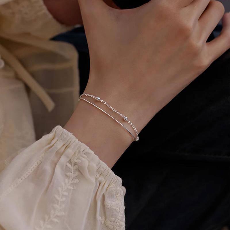 Popular 925 Silver Small Round Bead Chain Bracelet Double-layer Snake Bone Bracelet Women Fashionable Jewelry Gift