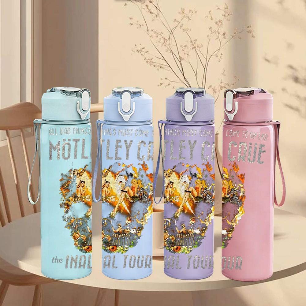 1PC Motley Crue Band 750ml sports water bottle leakproof straw lid outdoor office home
