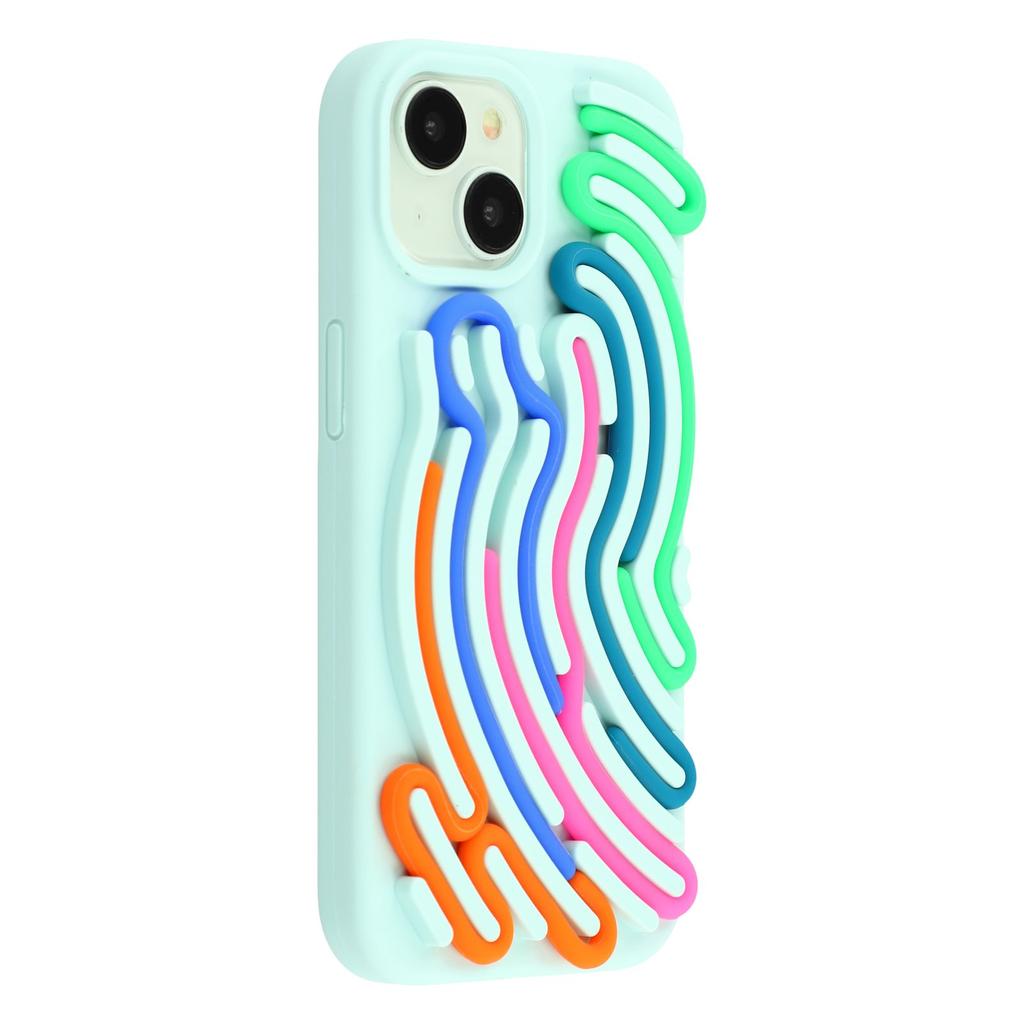 For iPhone 15 Case 3D Stress Relief DIY Colorful Bar Silicone PC Phone Cover Arc Stripe