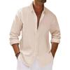 Męskie koszule z długim rękawem na wiosnę i lato, bawełniano-lniane, codzienne, o luźnym kroju, w jednolitym kolorze, do noszenia na co dzień, z kołnierzykiem z klapami, zapinane na guziki