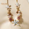 Exaggerated Women Necklace Ocean Theme Starfish Coral Shell Hollow Out Faux Pearl Rhinestone Decor Adjustable Length Lady Vacation Beach Neck Jewelry