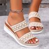 Summer 2026 New Fashionable and Versatile Foreign Trade Large-sized Casual Flat Toe Linen Sole Sloping Heel Wide Strip Sandals