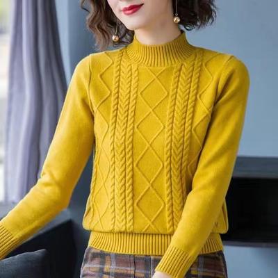 Women Plus Size Loose Fit Cable Knit Half Turtleneck Sweater for Autumn Winter