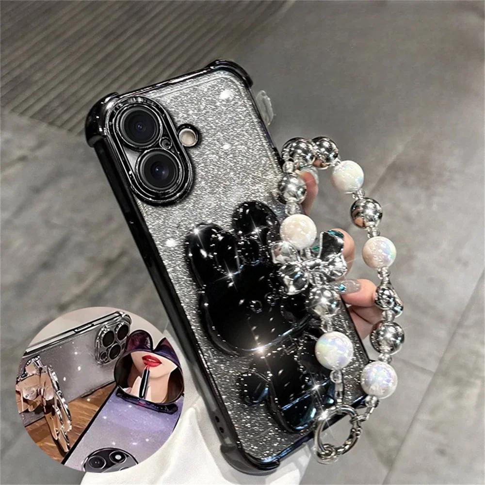 FLYKYLIN Glitzer Spiegel Hase Handyhalter Hülle Für Xiaomi Redmi 14C 13C 12C 10C 9A 13 12 10 9 Stoßfester Ständer Rückseite Abdeckung