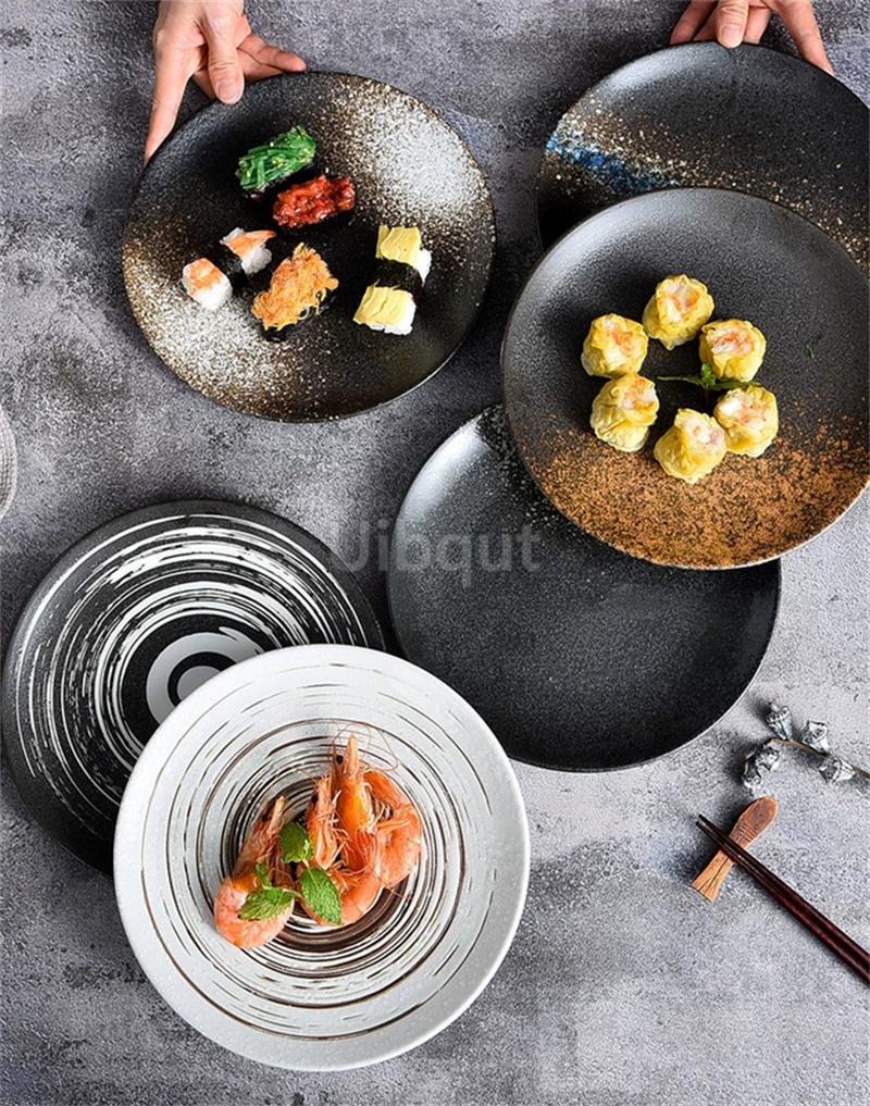 6 7 8 9 10 Inchs Retro sushi Disc Restaurant Steak Plate Japanese style Ceramic Flat Disk Western round Pasta Tray tableware