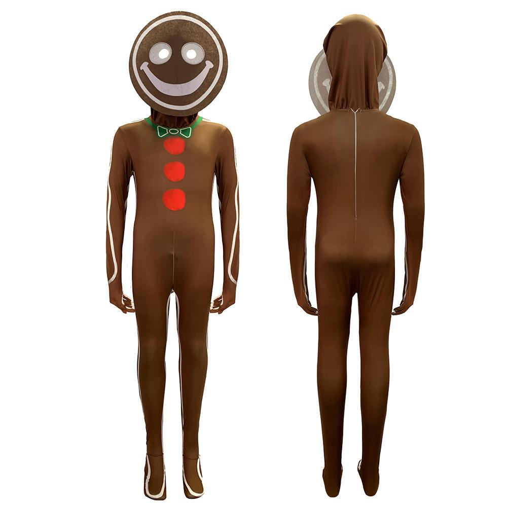 Children Man Gingerbread Jumpsuit Christmas Cosplay Costume Role Play Party