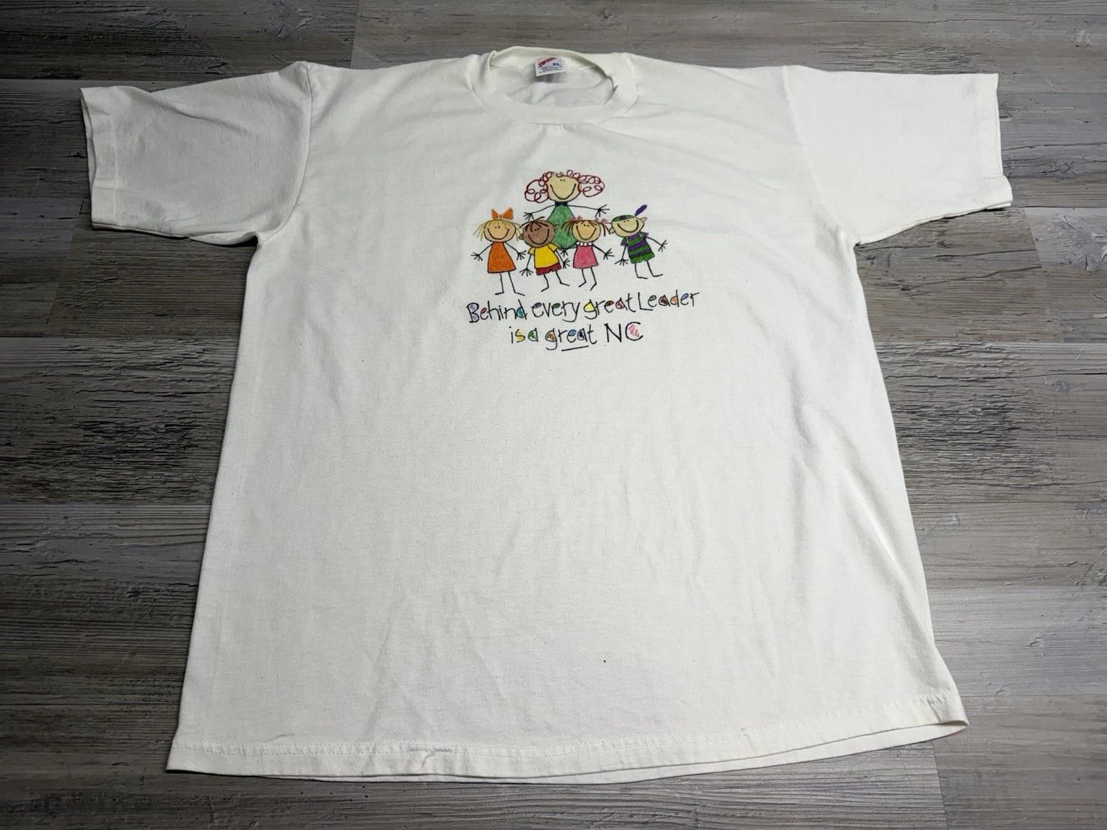 Vintage 90s Kids Folk Art Graphic T-Shirt Great Leader Camp XL Single Stitch USA XL