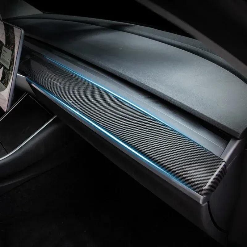 Dashboard Trim Strip for Tesla Model 3 Y Center Console Panel Sticker Cover Carbon Fiber ABS Modely Car Accessories 2017-