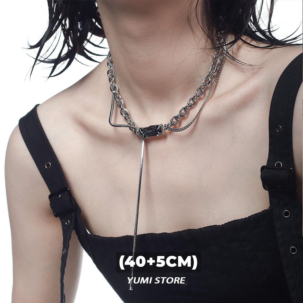 Double Layered Square Tassel Necklace For Man Titanium Steel Clavicle Chain Korean Design Kpop Accessories Wholesale