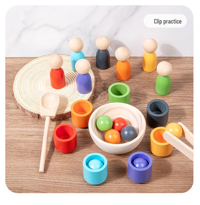 Montessori Color Sorting Cups & People Game: 7 Colors, Beads & Clips for Ages 1-4 Early Education