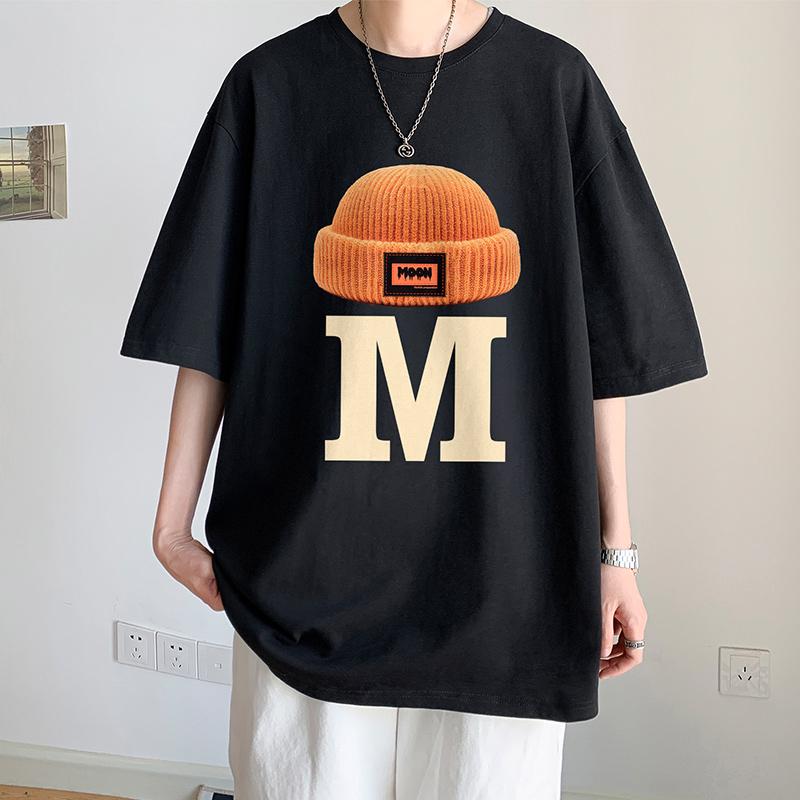 100% Cotton Printed Short Sleeve T-shirt Men's Half-sleeved Men's Fashion Brand Ins American Loose Body Shirt Men's Top
