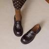 Cowhide version~ Retro camellia thick-heeled loafers women's leather round head one-pedal British style platform small leather shoes