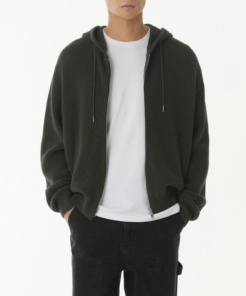 MUSINSA STANDARD Ribbed Knit Hooded Zip-Up [Khaki]
