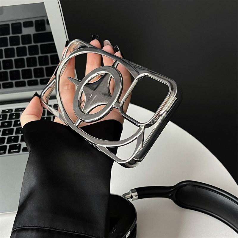 Luxury Plating Hollow Out Star Wireless Charging Magnetic For Magsafe Case For iPhone 16 15 14 Plus 13 12 11 Pro Max Slim Cover
