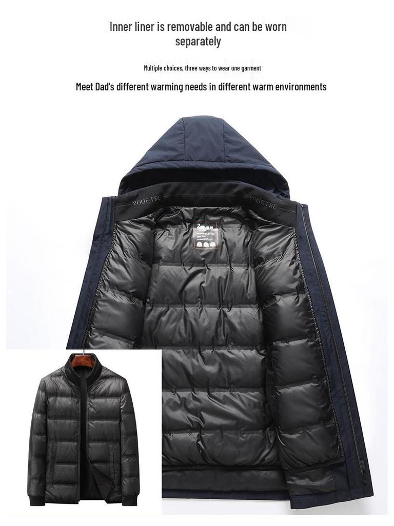 Men's New Style Winter Goose Down Jacket with Detachable Liner – Thick, Warm, and Business Casual.