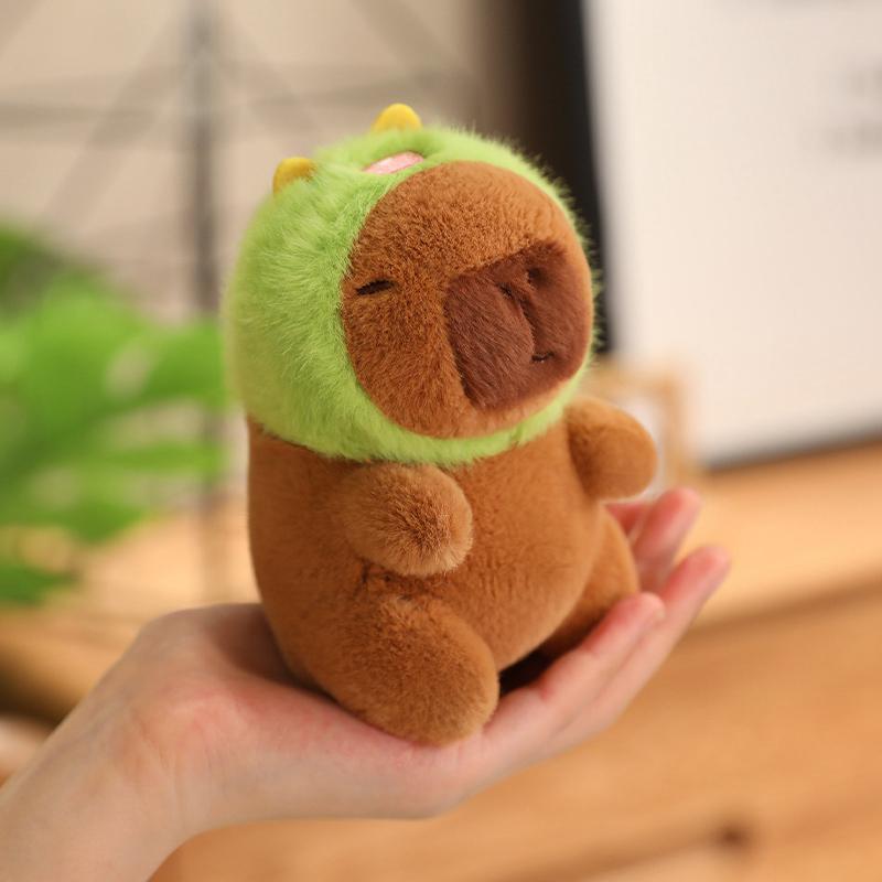 12cm Kawaii Anime Capybara Plushies With Pikachu Stitch Lucifer Cat Hat Doll Stuffed Animals Capybara Plushies Girl Toys