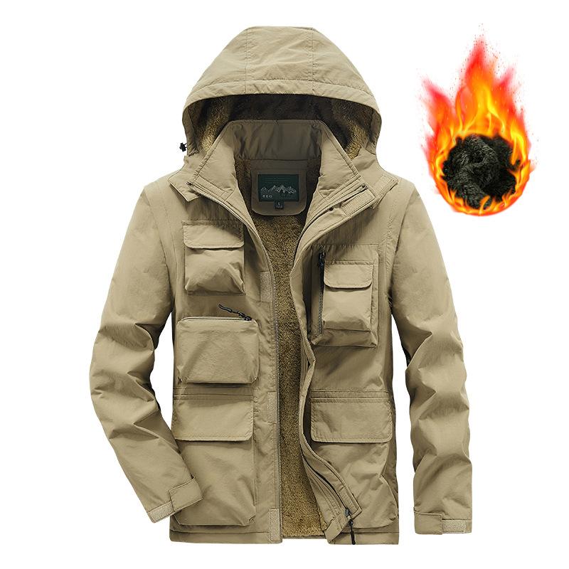 Winter Velvet Thickened Multi-pocket Cotton-padded Jacket Casual Detachable Sleeve Tooling Cotton-padded Jacket