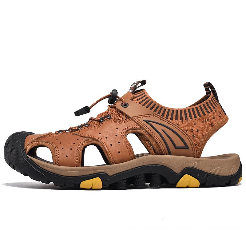 Men s Plus Size Breathable Closed-Toe Leather Sandals - Summer Cowhide Beach Footwear 39