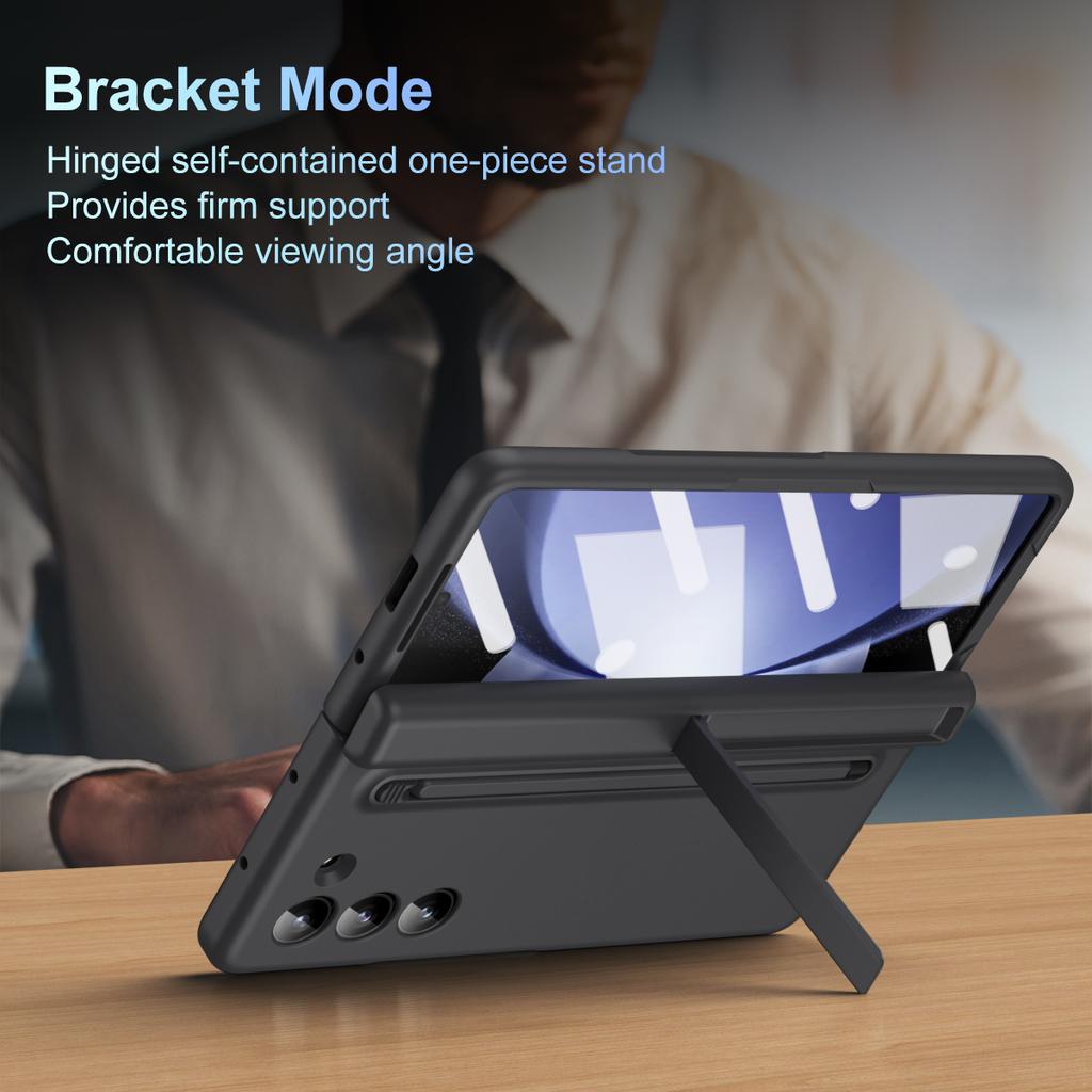 For Samsung Galaxy Z Fold 6 5 4 3 Case Skin Friendly Matte with Tempered Film Pen Slot Capacitor Pen Folding Hinge Bracket Cover