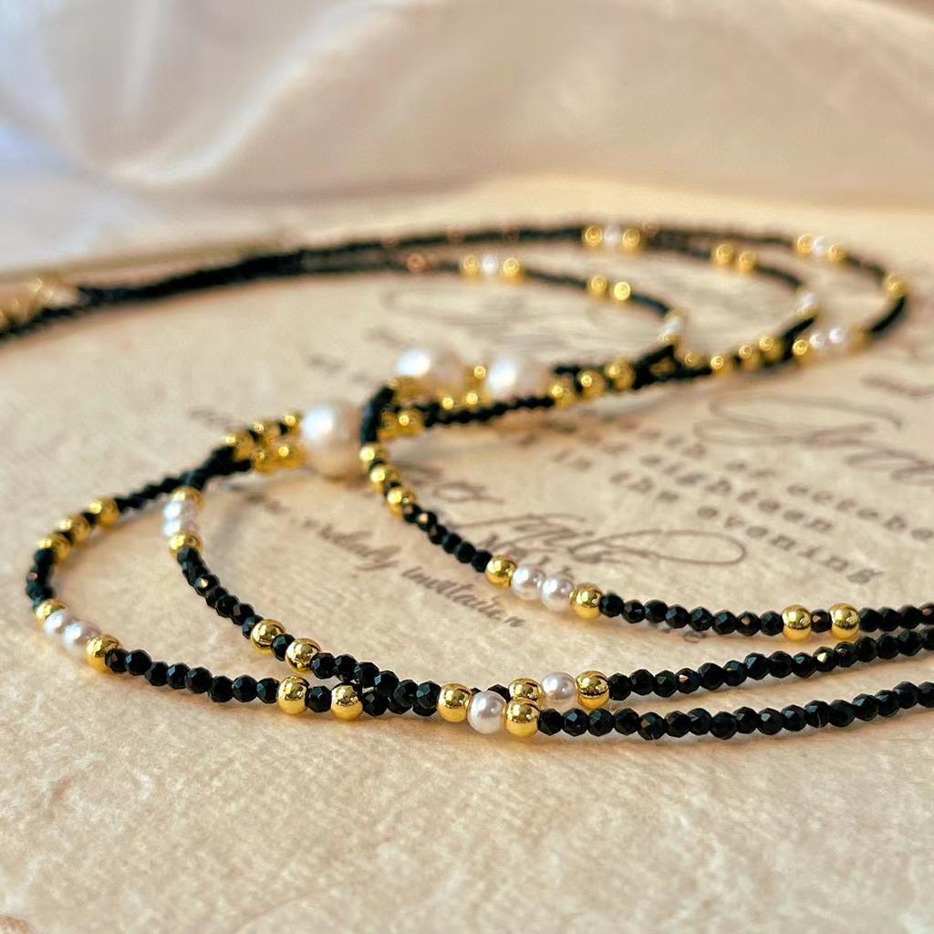 Vintage Natural Freshwater Baroque Pearl Pendant Temperament Simple Artificial Spinel Collarbone Chain Necklace