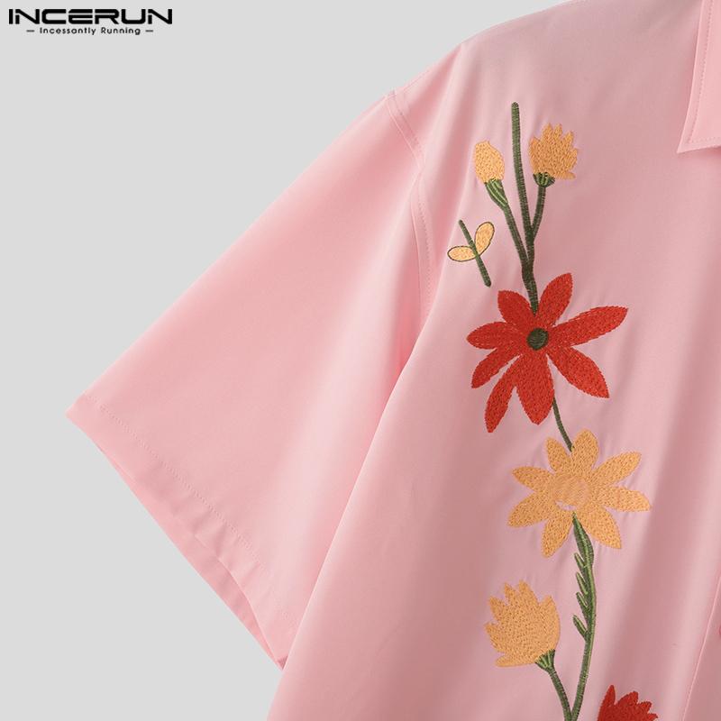 INCERUN Summer Men Lapel Neck Short Sleeve Floral Print Buttons Casual Shirts