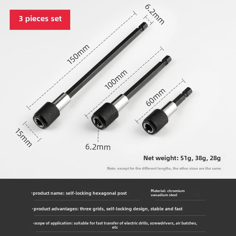 

Переходник для электрогайковерта с шестигранного стержня на квадратный. self-locking 60/100/150 3-piece set чёрный