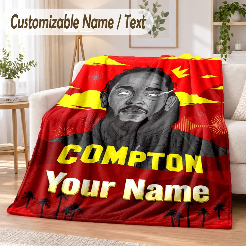 Kendrick Lamar Custom Name Flannel Throw Blanket Soft Warm for Sofa Bed Indoor Home Use