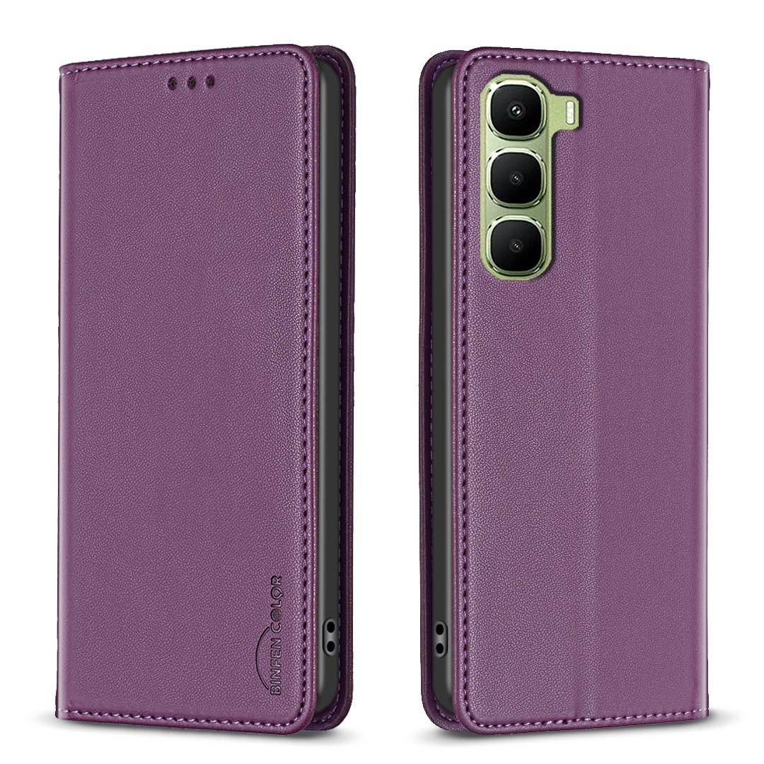 

For Infinix Hot 60 Pro 4G Leather Case BINFEN COLOR BF18 Phone Stand Cover with Card Slots Dark Purple
