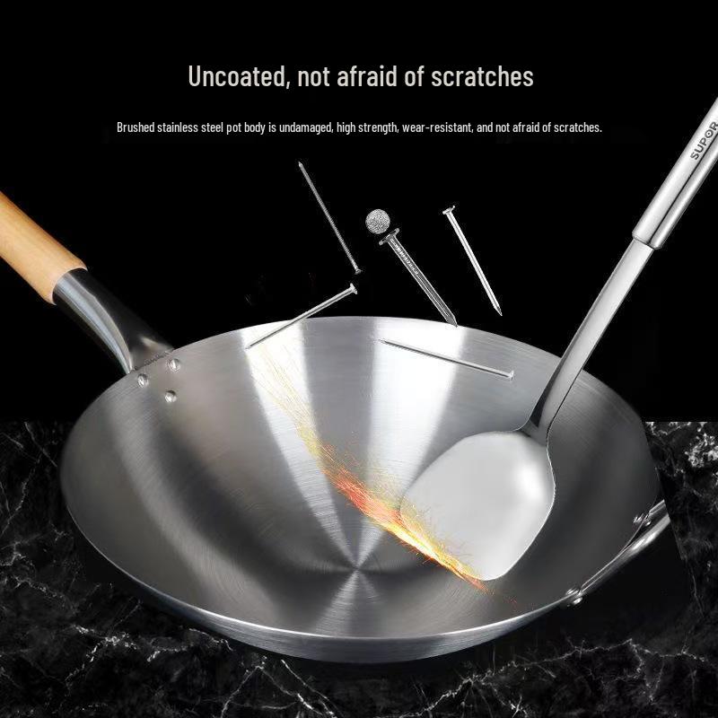 Pogrubiony Wok ze Stali Nierdzewnej Odporny na Rdzę, Niepowlekany, Komercyjny, Okrągłe Dno