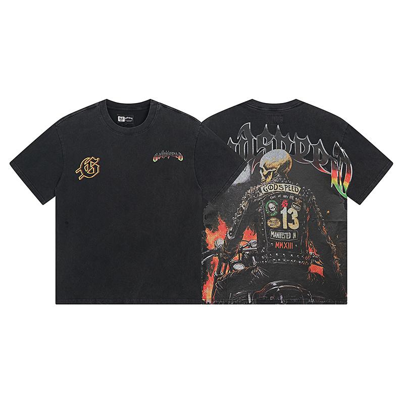 Skeleton Biker Fire Graphic Oversized Streetwear T-Shirt S