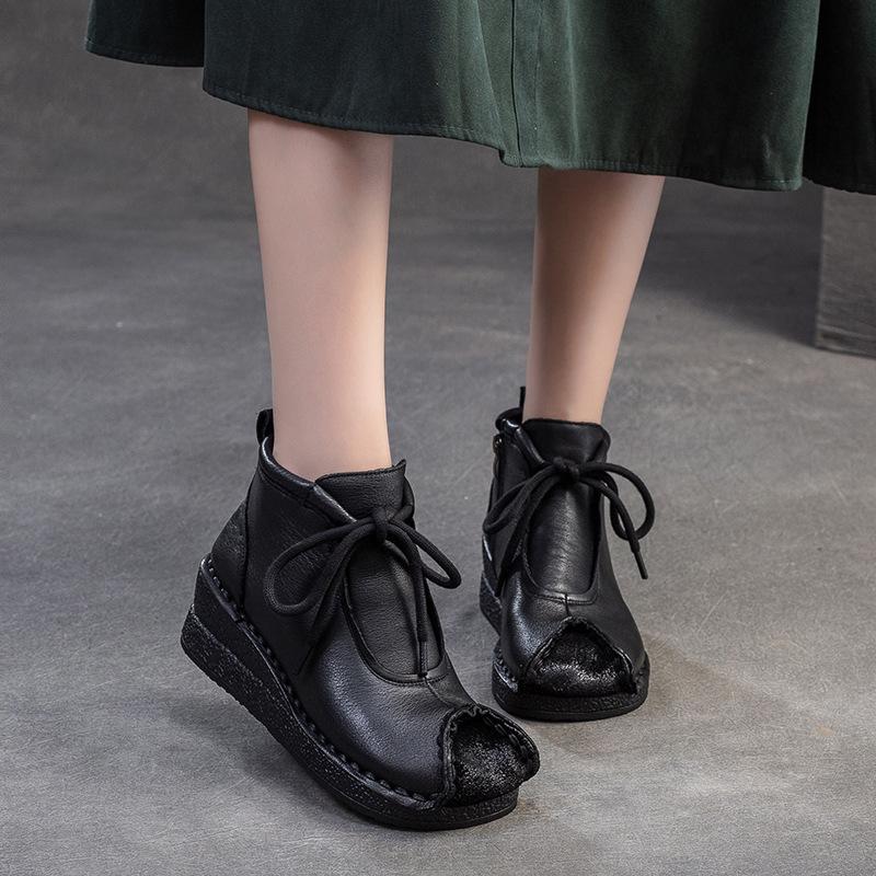 Fashion GKTINOO 2025 Autumn Winter New Retro Handmade Ankle Boots Genuine Leather Round Toe Women's Wedges Shoes