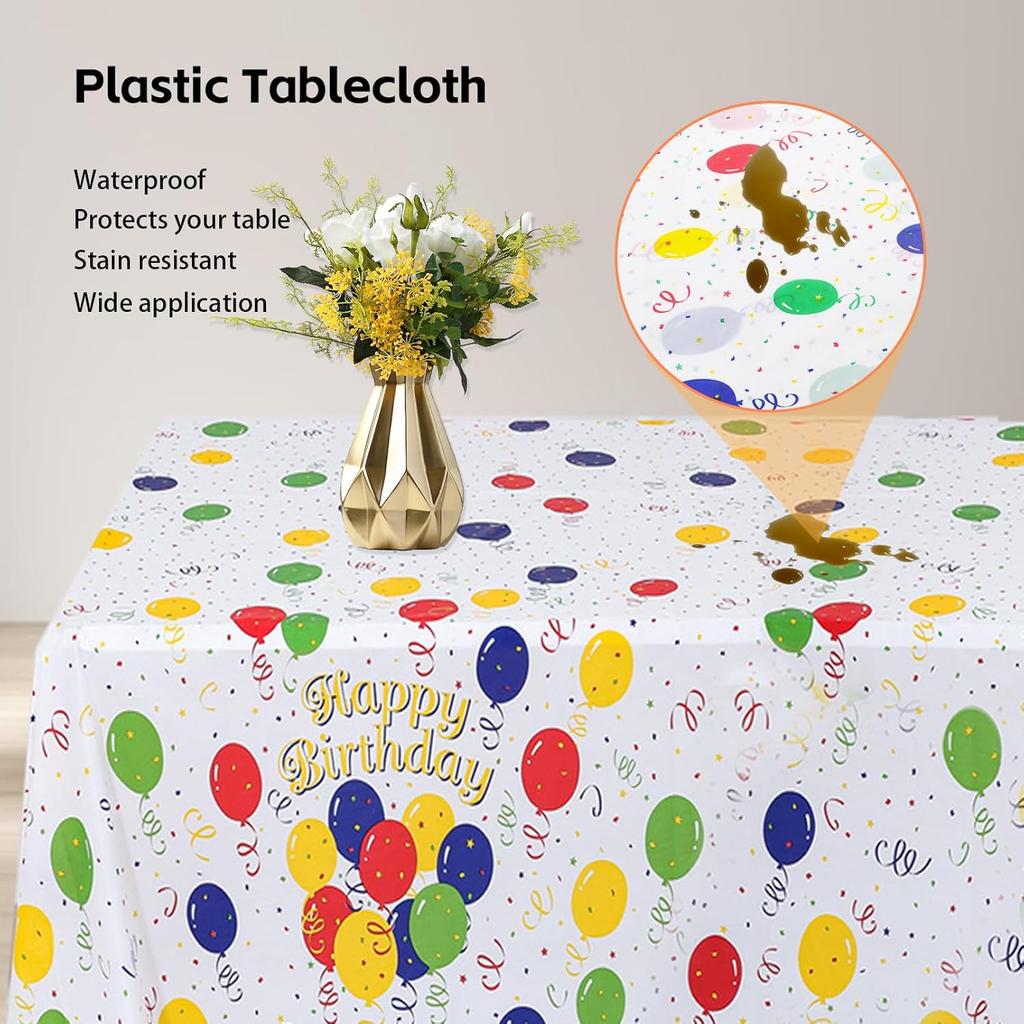 kathson Rectangle Tablecloth with Colorful Balloons Pattern,Plastic Birthday Disposable Tablecloth Plastic Table Cloths Table Cover for