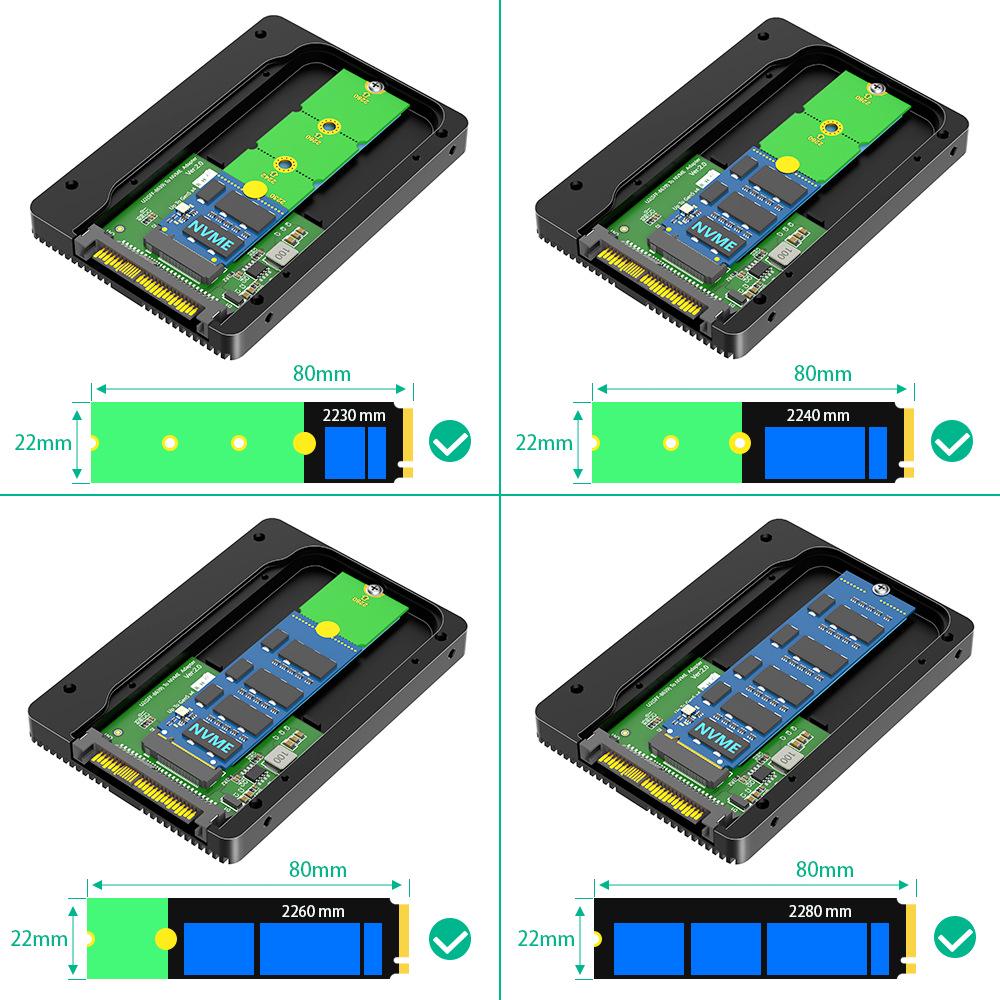 PCIe 5.0 M.2 NVMe to U.2 SFF-8639 Adapter with Full Aluminum Heat Dissipation, Supports 2230-2280
