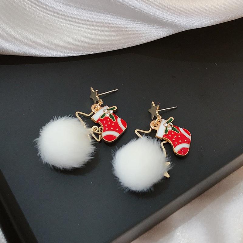 Women Christmas Asymmetric Earrings Snowflake Santa Bow Red Ball Tassel Dangle Earrings Holiday Party Gift Jewelry