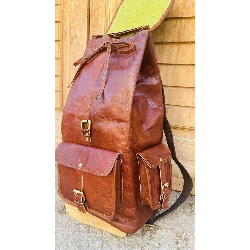 Handmade Large Backpack Genuine Vintage Goat Leather Rucksack Travel Bag New