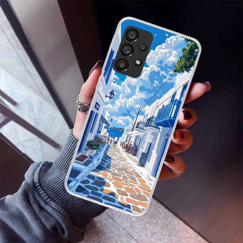 Greece In Summer Santorini Phone Case For Samsung Galaxy A12 A52S A42 A32 A22 A51 A50 Note 20 Ultra 10 S10 Plus A71 A70 A31 A30